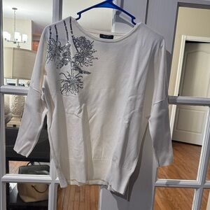 Alfani White Sweatshirt with Silver Floral Design